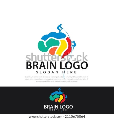 Brain symbol design logo for rock climbing silhouette. Brain Logo silhouette design vector template. Rock climbing,symbol,Think