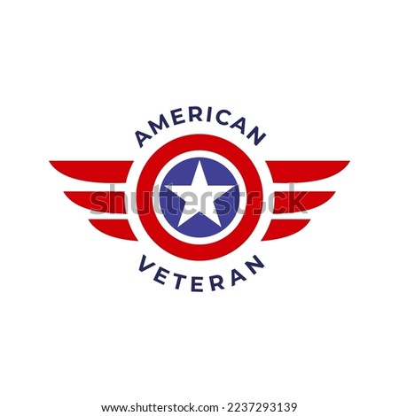 Wings badge with United States star. Aviation emblem label logo design template. United States military veteran vector illustration
