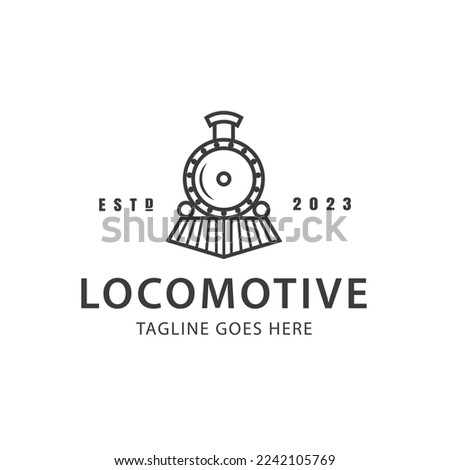Vintage Old Locomotive Engine Logo Design Vector. locomotive line art logo vector illustration simple minimalism. retro or vintage train sign or symbol for transportation concept