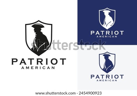 Silhouette of American Patriot Soldier in defense shield shape icon symbol design Vintage Illustration Design