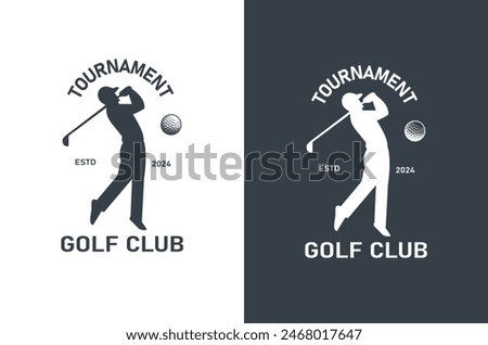 The illustration shows a man posing with a golf ball and a golf club.