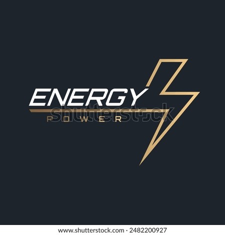 Thunderbolt Energy Power Logo design with modern and dynamic style of golden lightning symbol on dark background