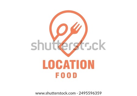 Spoon and Fork Design Inspiration in Orange Pin Icon can be used as a Food Delivery Logo. Restaurant