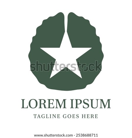 Minimalist logo with Brain symbol and star in the center vector design illustration