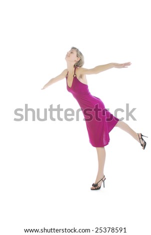 Balancing girl isolated over white background