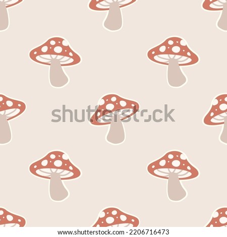 Cute Hand Drawn Seamless Vector Pattern with Mushrooms. Amanita Muscaria (fly agaric) design for wallpaper, gift paper, pattern fills,  background, fabric, and all your creative project