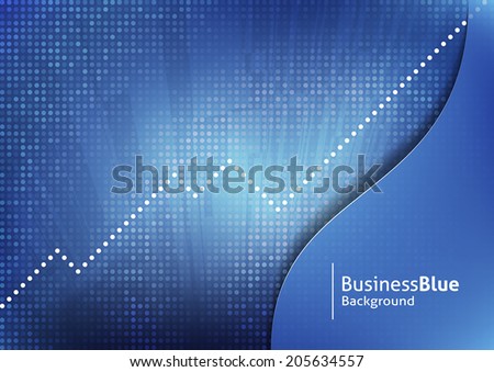 Abstract blue business background with dotted trendline graph. Text and background on separate layers. Easy to customize color. Fully scalable vector illustration.