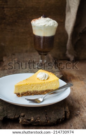 Pumpkin cheesecake, selective focus