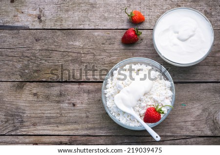 Homemade cottage cheese, selective focus