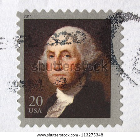 USA - CIRCA 2011 - United States of America (USA) postage stamp bearing the portrait of president George Washington (1732-1799), USA, circa 2011
