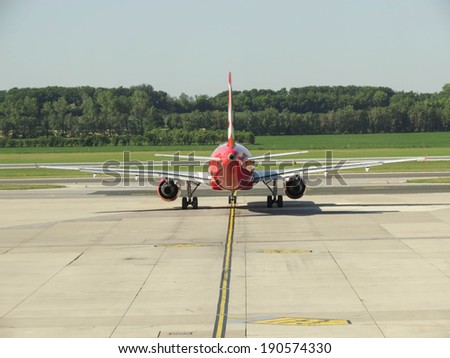 VIENNA, AUSTRIA - 16 JUNE 2012: Air Berlin Jet on the runway, almost ready for take off. Air Berlin is one the biggest low-cost airline company in central Europe.