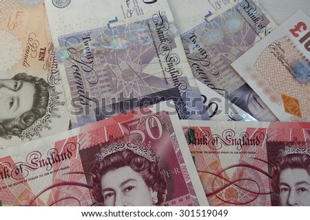 LONDON, UK - CIRCA JULY 2015: British Sterling Pound notes, currency of the United Kingdom