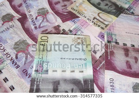 EDINBURGH, SCOTLAND, UK - CIRCA AUGUST 2015: Scottish sterling pound banknotes, currency of Scotland