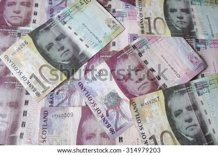 EDINBURGH, SCOTLAND, UK - CIRCA AUGUST 2015: Scottish sterling pound banknotes, currency of Scotland