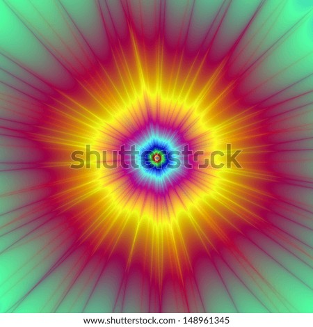 Explosion in Red and Yellow  / Digital abstract fractal image with a color explosion design in red, yellow, blue and purple.