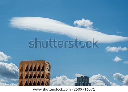 Similar – Image, Stock Photo Cloud over church roof and residential house