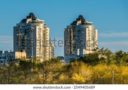 Similar – Image, Stock Photo High-rise buildings in Berlin at Potsdamer Platz with inserted moon