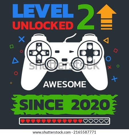 Birthday Boy Gamer Level 2 vector, Level 2 Unlocked illustration, 2 Years Old, 2nd Birthday Boy, Video Games 