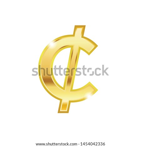 Golden Cent symbol isolated web vector icon. Cent trendy 3d style vector icon. Golden Cent currency sign