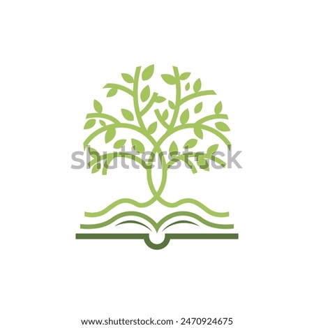 Book tree logo design template. Book tree logo green growing on icon vector image. Education logo template vector icon design.