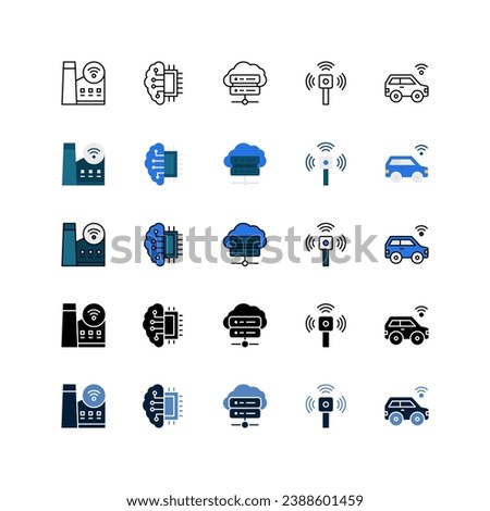 Industry 4.0 Icon, Set of technology, smart factory, cloud server, sensor, autonomous vehicles, icon set