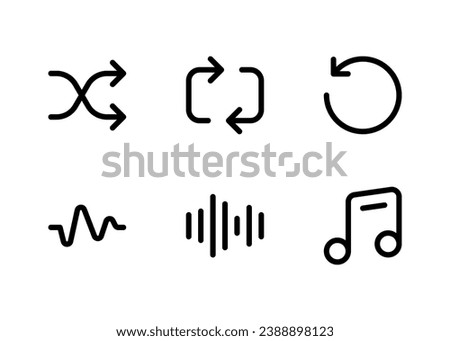 Multimedia icon set, Set of button control, shuffle, repeat, rewind, sound wave, audio wave, music notes, icons