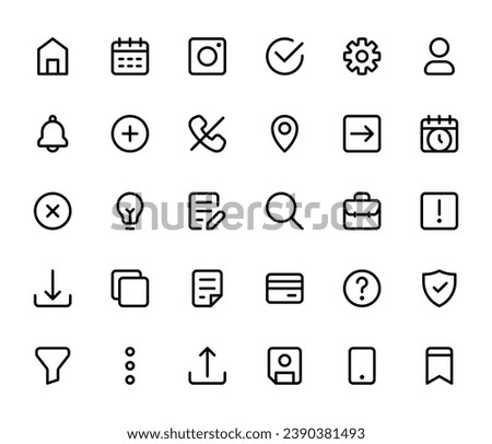 Editable user interface icon set Web apps interface, home, calendar, setting, user, add, search, upload and more