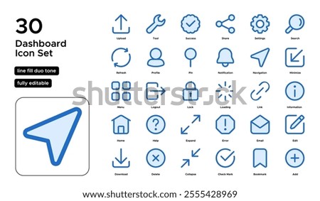 Dashboard Line Fill Duo Tone Icon Set: Data Visualization, Performance Metrics, and Control Panels Icons