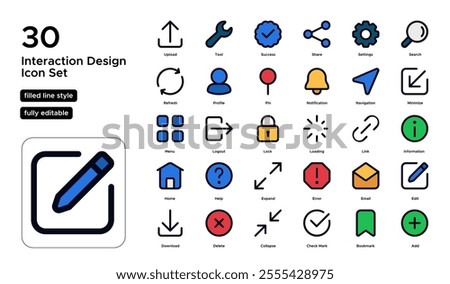 Interaction Design Filled Line Icon Set: User Actions, Touchpoints, and Responsive Interfaces Icons