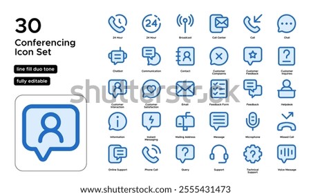 Conferencing Line Fill Duo Tone Icon Set: Video Calls, Virtual Meetings, and Collaborative Communication