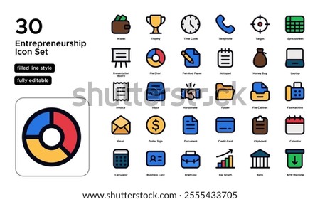 Entrepreneurship Filled Line Icon Set: Innovation, Business Creation, and Growth Strategies Icons