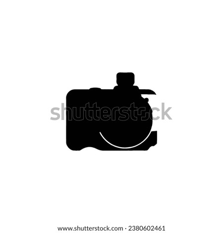 Photo camera icon. Simple style photo exhibition poster background symbol. Photographer studio brand logo design element. Gallery button. Photo camera t-shirt printing. Vector for sticker.