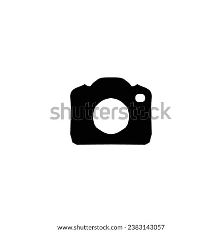 Photo camera icon. Simple style photo exhibition poster background symbol. Photographer studio brand logo design element. Gallery button. Photo camera t-shirt printing. Vector for sticker.