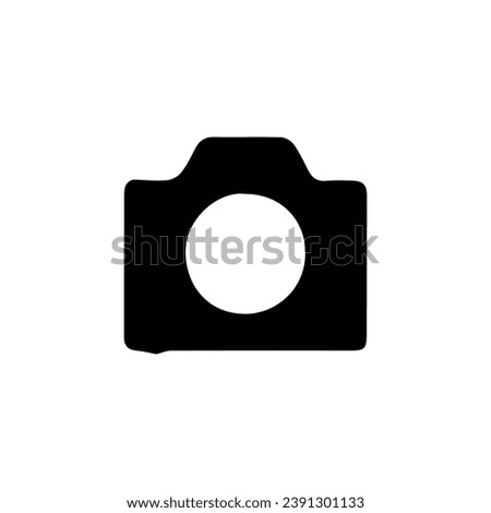 Photo camera icon. Simple style photo exhibition poster background symbol. Photographer studio brand logo design element. Gallery button. Photo camera t-shirt printing. Vector for sticker.