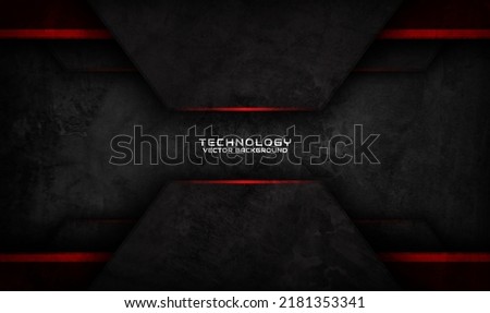 3D black techno abstract background overlap layer on dark space with red light effect decoration. Graphic design element dirty style concept for banner, flyer, card, brochure cover, or landing page