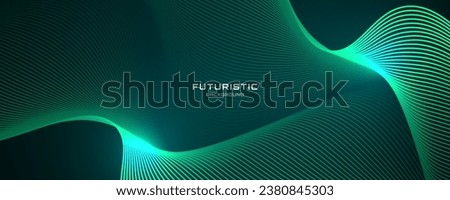 3D green techno abstract background overlap layer on dark space with glowing waves shape effect decoration. Modern graphic design element lines style concept for banner, flyer, card, or brochure cover