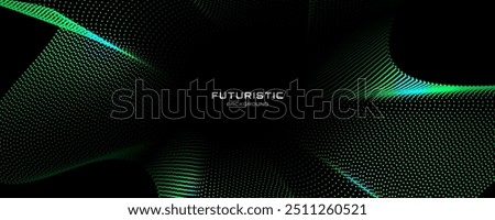 3D green techno background on dark space with dotted lines shape effect decoration. Modern graphic design element with glowing dots waves style concept for web banner, flyer, card, or brochure cover