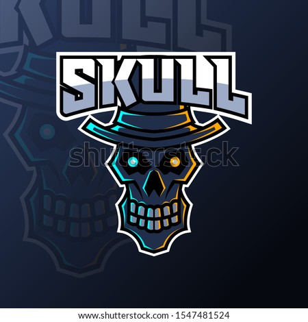 Black skull using hat mascot gaming esport logo template for squad club team