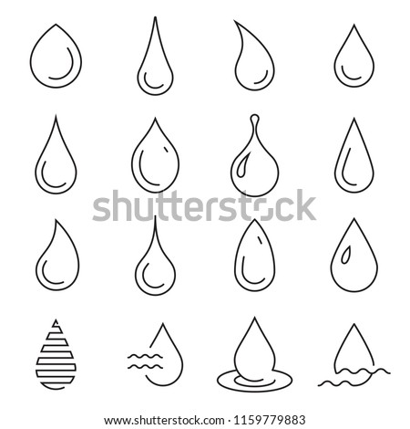 Thin line drop icons. Collection of linear droplet symbols isolated on a white background. Vector illustration. Editable stroke