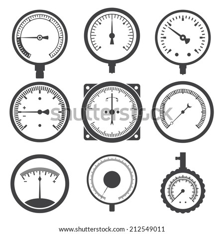 Manometer (pressure gauge) and vacuum gauge icons. Vector illustration 