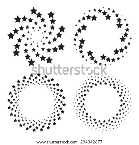 Halftone circles of stars, twisted spiral. Design elements. Vector illustration