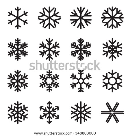 Simple snowflake icons. Symbols of winter, frost, snow, freezer, refrigerator, frozen food. Vector illustration. Variant with rounded ends