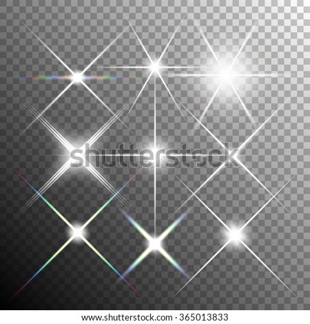  Realistic transparent glares from bright lights and flashes. Vector illustration