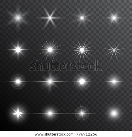 Glowing light effects. Sparkling and shining stars, flashes of lights, abstract flares, bright glares. Transparent vector illustration Stock foto © 