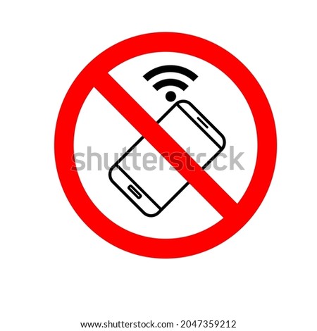 It is forbidden to use a mobile phone. A crossed-out smartphone. A red round forbidding sign. Sticker. Vector flat illustration.