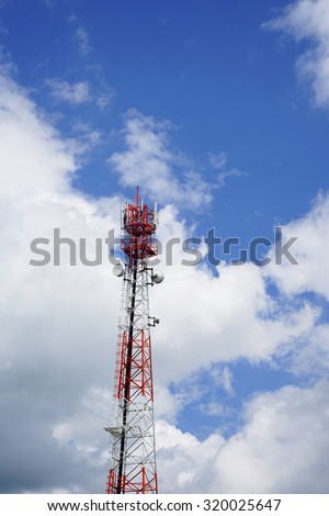 telephone towers and blue sky.