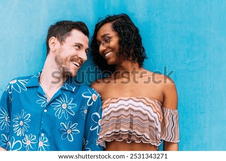 Similar – Image, Stock Photo Transgender man with modern haircut in striped jacket