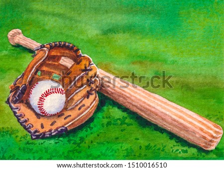 Baseball glove, bat and ball. Professional sport equipment.