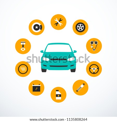 Concept of car service. Set of car service icons. Vector illustration