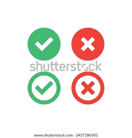 Tick, cross icon button set. Check mark icons. Vector illustration